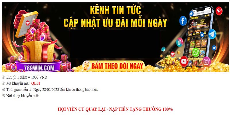 Mừng khách hàng cũ về nhà, nạp tiền tặng thưởng 100%